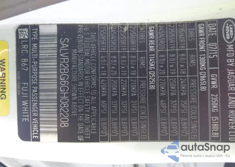 2016 Land Rover Range Rover Evoque Hse z USA, uszkodzony, nr VIN SALVR2BG6GH082208